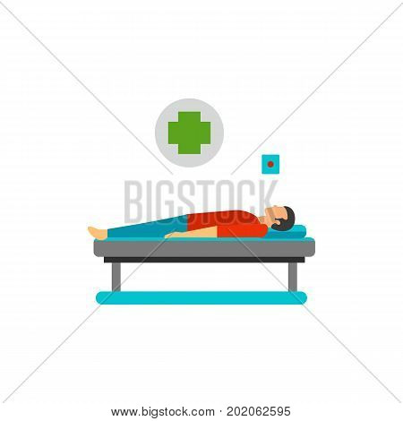 Icon of man lying on hospital bed. Victim of accident, patient, ambulance. Car accident concept. Can be used for topics like medicine, emergency, service