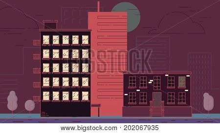 City Street stroke style illustration skyskrapers rasterized