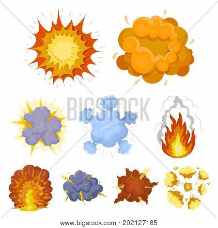 A set of icons about the explosion. Various explosions, a cloud of smoke and fire.Explosions icon in set collection on cartoon style vector symbol stock web illustration.