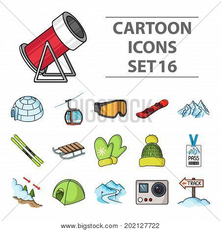 Ski resort set icons in cartoon style. Big collection ski resort vector symbol stock