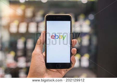 CHIANG MAI THAILAND - AUG 29 2017: Apple iPhone showing Ebay logo on the screen. Ebay is providing consumer to consumer & business to consumer sales.