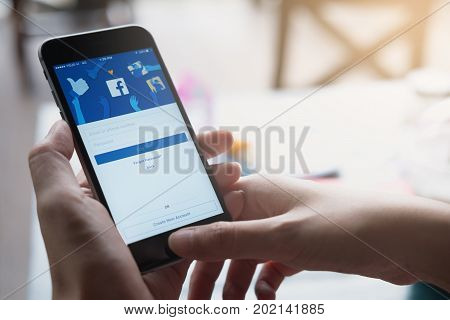 CHIANG MAI THAILAND - JULY 30 2017 : New login Screen Facebook icons on Apple iPhone. largest and most popular social networking site in the world.