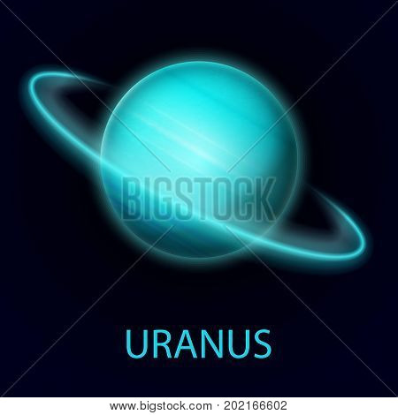 Uranus. Realistic planet of the solar system. Gas giant. Seventh planet from the sun. Vector illustration on dark background.