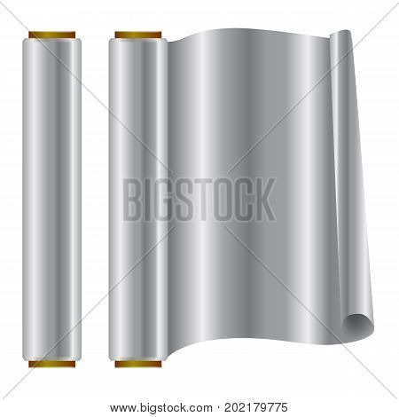Roll of alluminium foil opened and closed view. Vector illustration