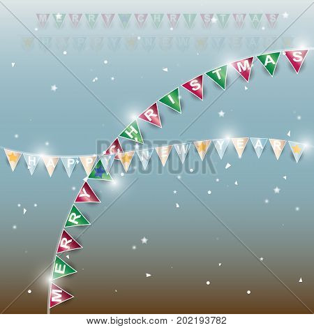 Background of new year flags with star and confetti stock vector