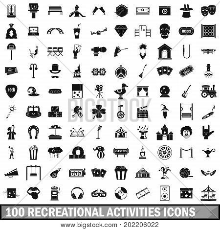 100 recreational activities icons set in simple style for any design vector illustration