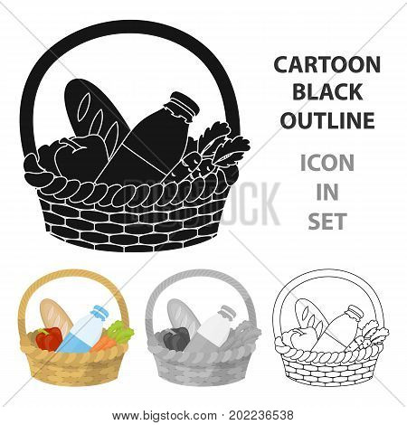 Basket with products icon in cartoon design isolated on white background. Charity and donation symbol stock vector illustration.