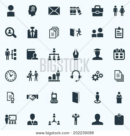 Elements Cogwheel, Friendship, Identification Card And Other Synonyms Vitae, Business And Telephone.  Vector Illustration Set Of Simple Hr Icons.