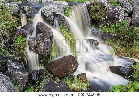 Water fall of the Eisgraben creek Rhoen Hesse Germany