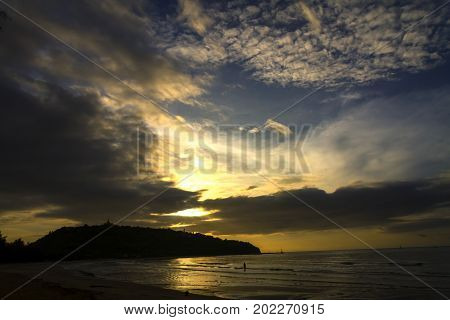 Sunrise and shadow mountain the beach Ban Krut Beach in Prachap Kirikhun Province Thailand is famous for travel
