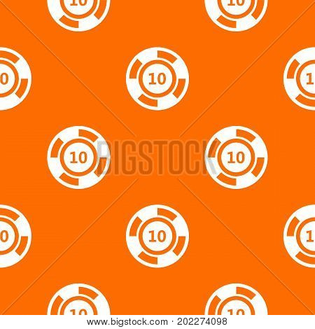 Casino chip pattern repeat seamless in orange color for any design. Vector geometric illustration