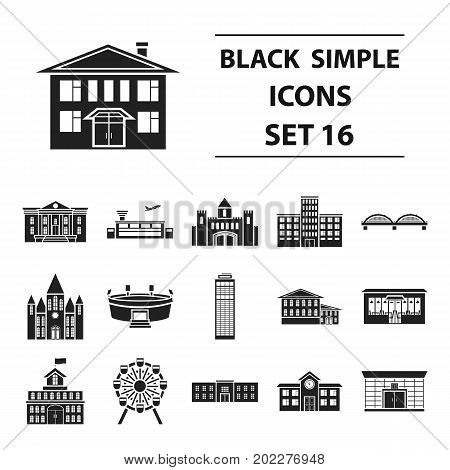 Building set icons in black style. Big collection building vector symbol stock