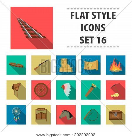 Wild west set icons in flat style. Big collection wild west vector symbol stock