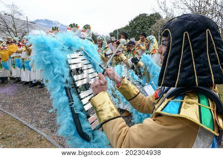 People At The Carnival Of Tesserete On Switzerland