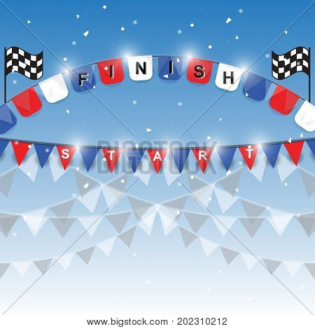 Finish and start flags on blue background stock vector