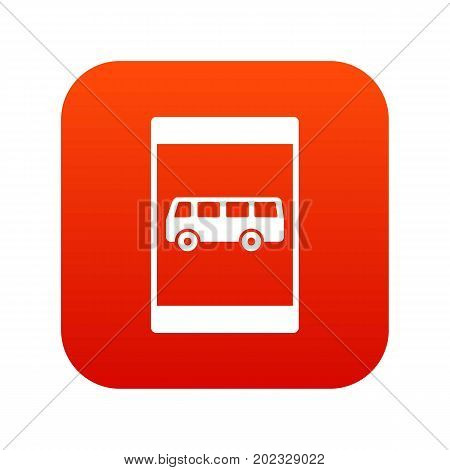 Bus stop sign icon digital red for any design isolated on white vector illustration