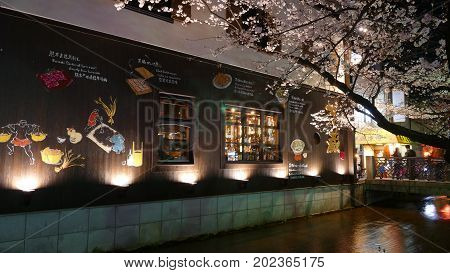 Beautiful Sakura Season In Kyoto City Stree View With Nice Bridge For Background