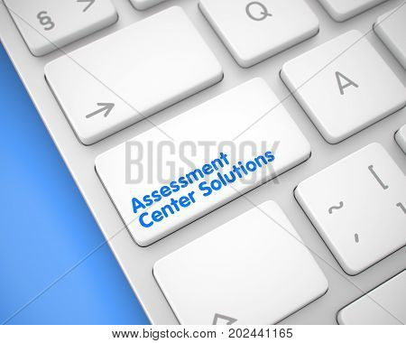 Close Up View on Modern Computer Keyboard - Assessment Center Solutions White Button. Online Service Concept. White Keypad on Modern Keyboard. 3D Illustration.