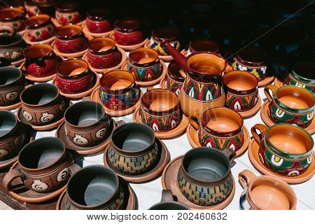 Clay cups Flea market Vernissage Yerevan, Armenia