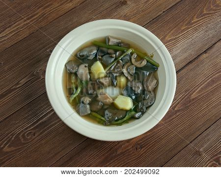 Belarussian traditional mushroom soup., close up meal