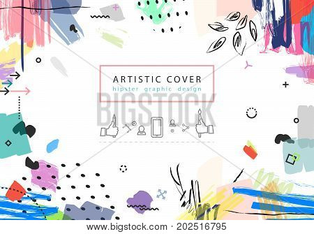 Creative Universal Floral Artictic Cover In Trendy Style With Hand Drawn Textures. Collage.