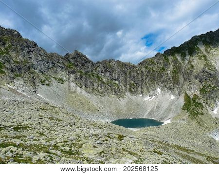 Okruhle pleso lake in high Tatras mountains in Slovakia.