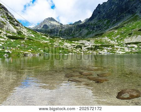 Beautiful lake Pleso nad Skokom in high Tatras mountains in Slovakia.
