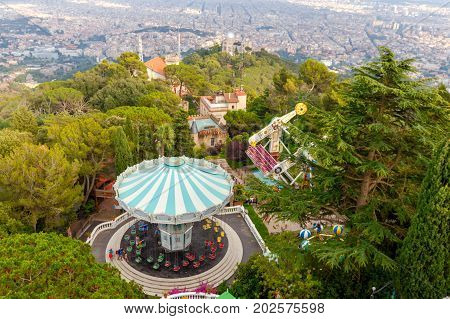 Barcelona Spain - July 12 2017: The famous amusement park on Mount Tibidabo. Barcelona. Spain Catalonia