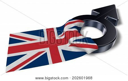 mars symbol and flag of the uk - 3d rendering