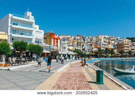 Sitia, Crete, Greece - June 11, 2017: The Pictursque Port Of Sitia, Crete, Greece. Sitia Is A Tradit