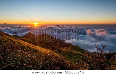 Sunset view from Mount Rinjani, Lombok, Indonesia