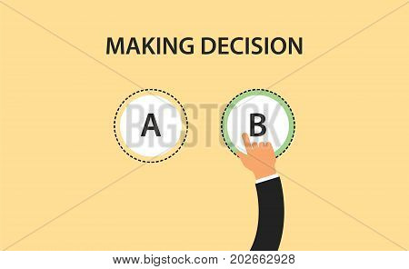 making decision concept symbol with two option a and b with hand choose one of it vector