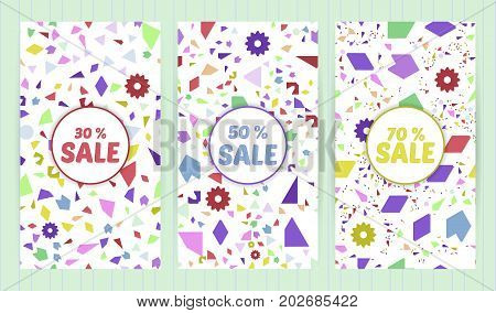 Sale Templates, Discount Banner With Rando, Chaotic, Scattered Geometric Elements, Colorful Backgrou