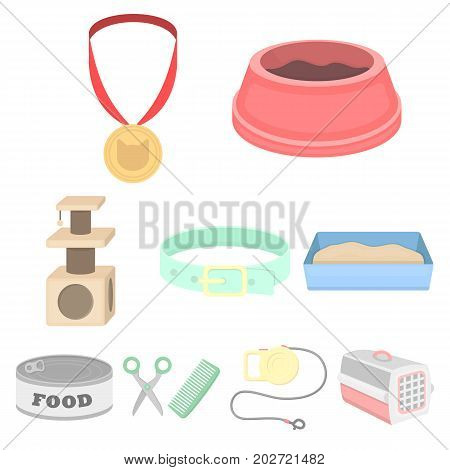 Cat equipment set icons in cartoon style. Big collection of cat equipment vector symbol stock