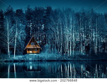 Night Dark Forest In Fall Season, Halloween
