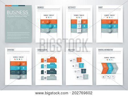 Set with infographics. Data and information visualization. Template. Stock vector. Dynamic infographics stylish geometric. element for design business invitations, gift cards, flyers and brochures
