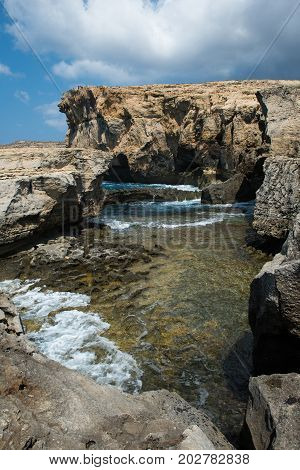 Blue Hole And The Collapsed Azure Window. Gozo, Malta