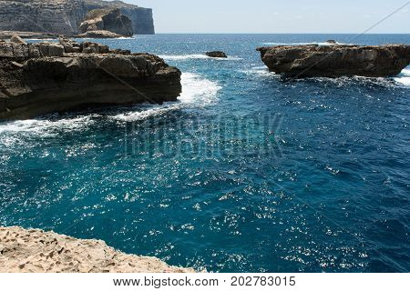 Blue Hole And The Collapsed Azure Window. Gozo, Malta