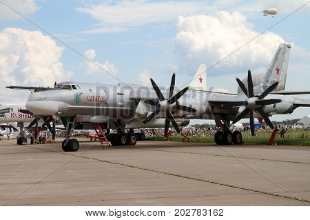 Moscow Region - July 21 2017: Modernized bomber TU-95MS 