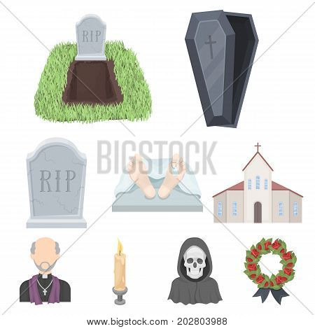 Funeral ceremony, cemetery, coffins, priest.Funeral ceremony icon in set collection on cartoon style vector symbol stock web illustration.