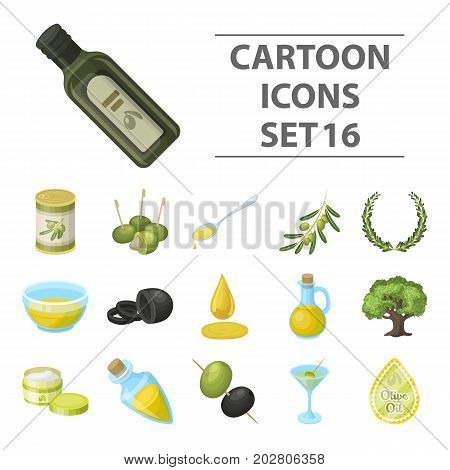 Olives, tree, branch and other products from olives.Olives set collection icons in cartoon style vector symbol stock illustration .