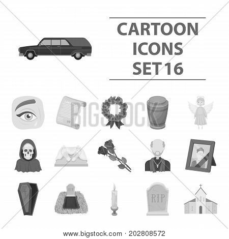 Funeral ceremony set icons in monochrome design. Big collection of funeral ceremony vector symbol stock illustration