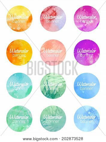 Set of round banners with watercolor background. Vector element for labels stocks marketing and your design