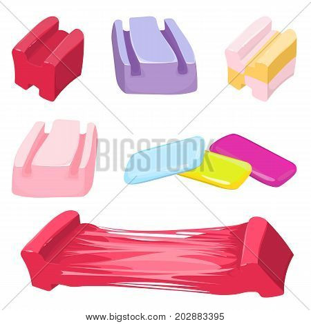 Set of colorful bubble gum candies vector illustration isolated on white background. Chewing gums that can be blown into bubbles.