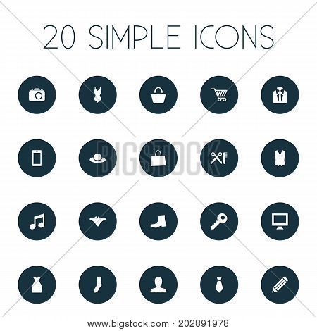 Elements Monitor, Sarafan, Password And Other Synonyms Human, Telephone And Chapeau.  Vector Illustration Set Of Simple Accessories Icons.