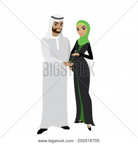 Muslim Family Couple In Traditional Clothes,