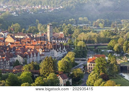 Aerial view of Hann Munden, Lower Saxony, Germany