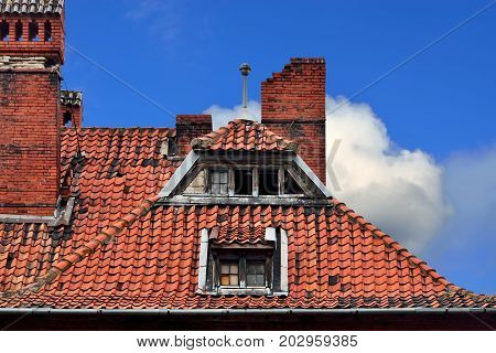 Old German red tile roof. Baltiysk Pillau previously Kaliningrad oblast Russia