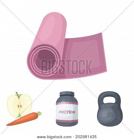Protein, vitamins and other equipment for training.Gym and workout set collection icons in cartoon style vector symbol stock illustration .