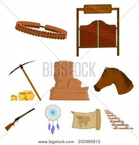 Wild west set icons in cartoon style. Big collection of wild west vector symbol stock